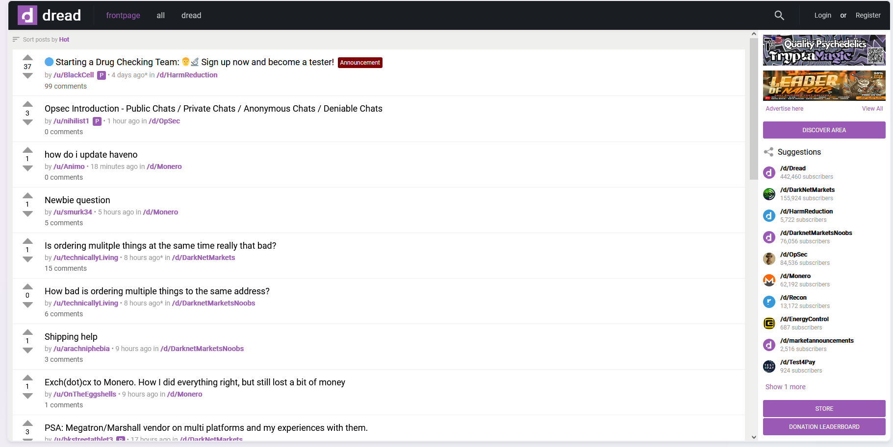 Dread Forum features like subdreads and PGP integration